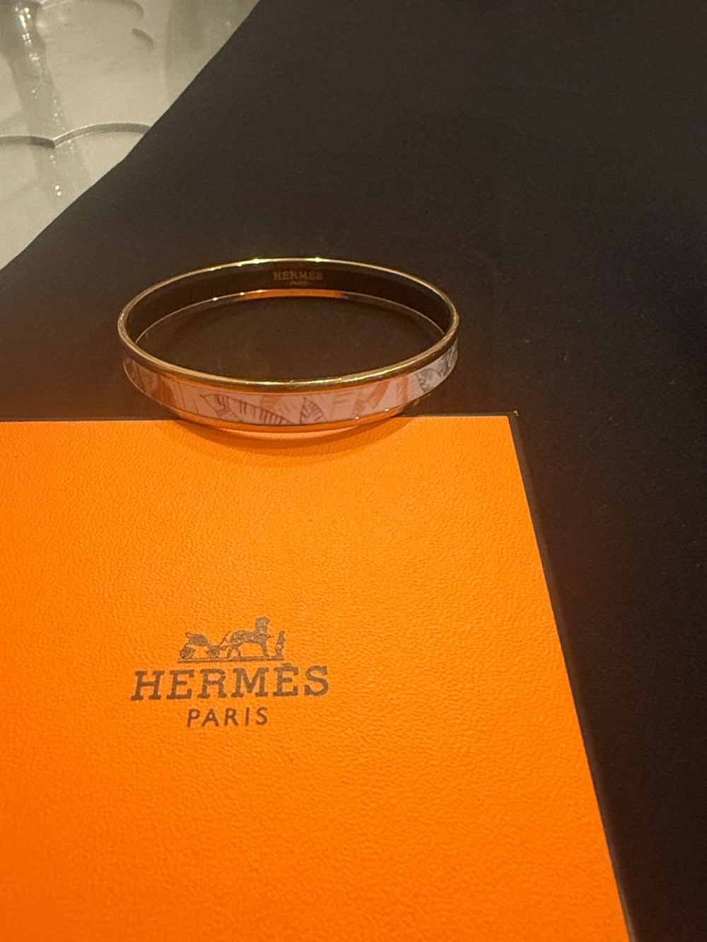 Hermes Orange and Multicolor Enamel Bangle with Gold Edges - Picture 3 of 5
